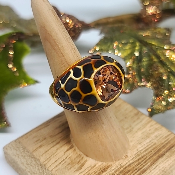 KJL Kenneth Jay Lane Vintage Enamel & Swarovski Crystal Leopard Cocktail ring 💍 - Picture 3 of 13